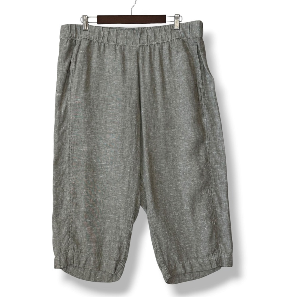 Pure J. Jill Pants XL Petite Gray Green 100% Linen Pull On Crop Casual Pockets